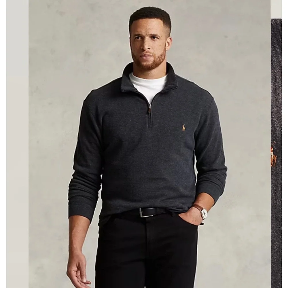 Polo Ralph Lauren Mens Estate Rib Quarter Zip Pullover Charcoal Grey Heather 3XB